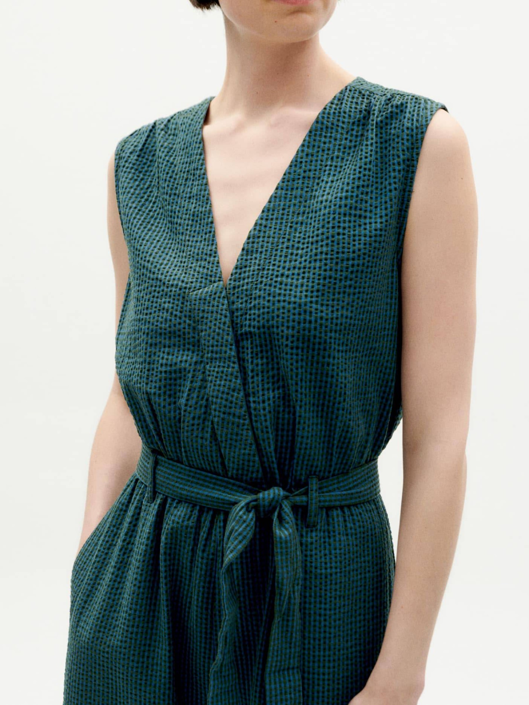 Overall Winona Jumpsuit bottle green checks seersucker Thinking Mu