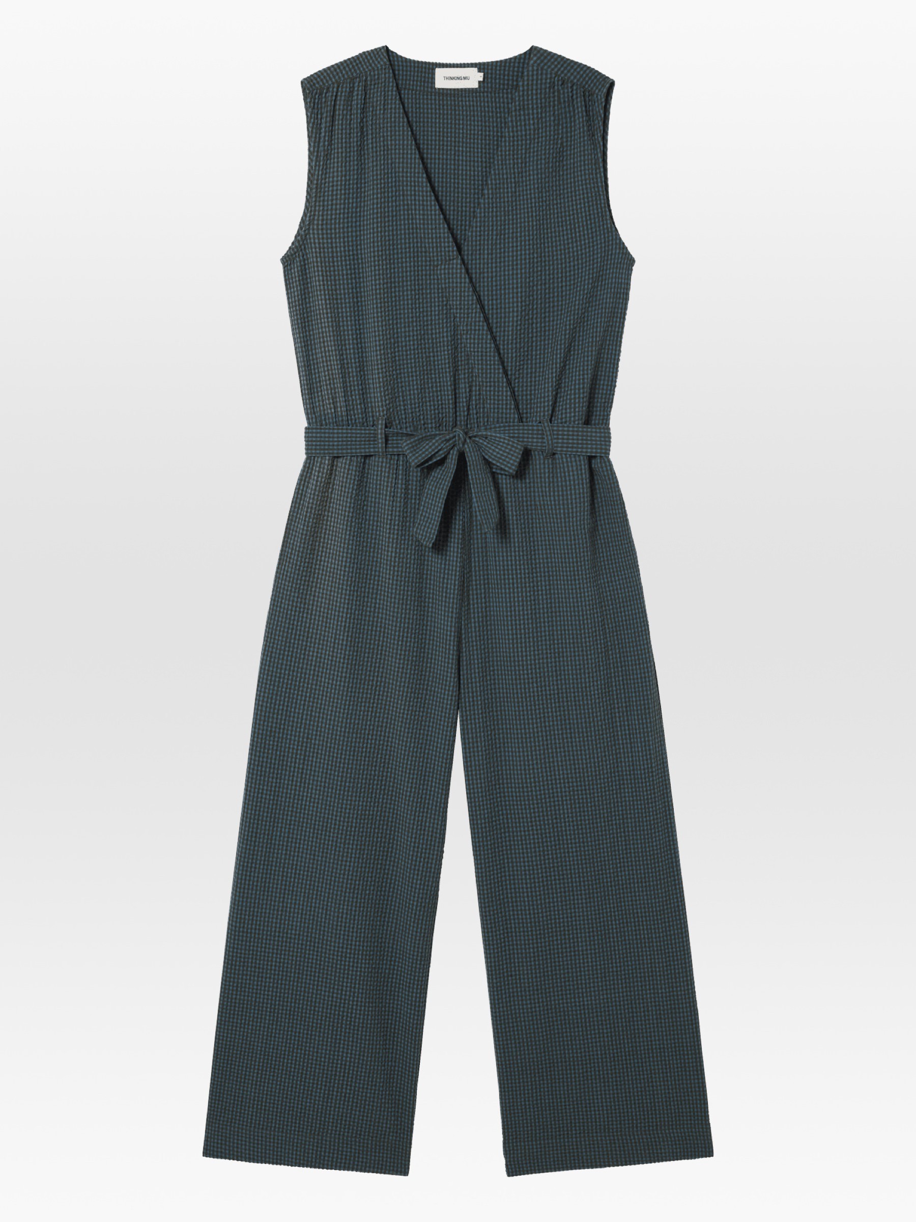 Overall Winona Jumpsuit bottle green checks seersucker Thinking Mu