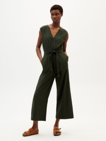 Overall Winona Jumpsuit green seersucker Thinking Mu