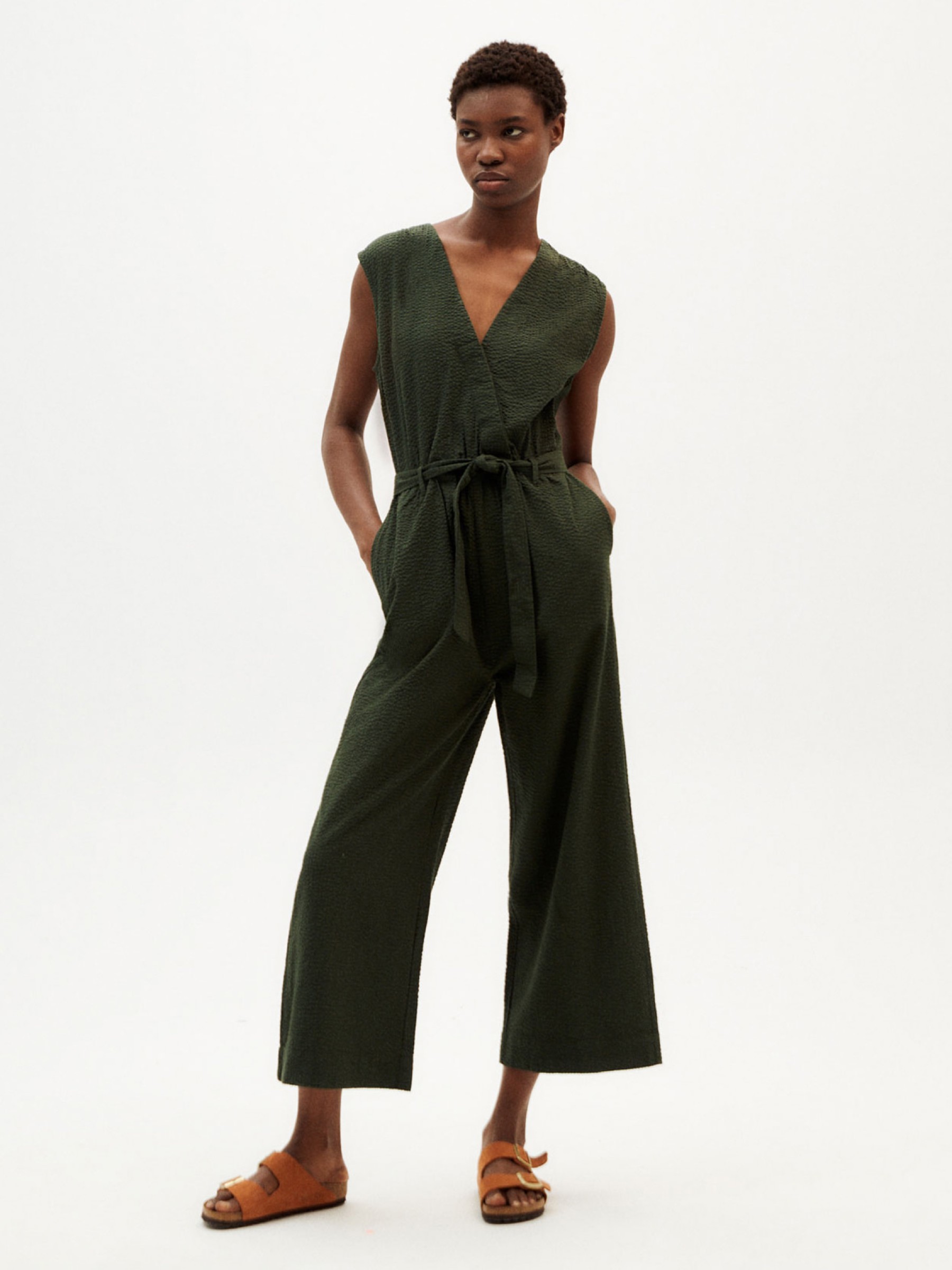 Overall Winona Jumpsuit green seersucker Thinking Mu