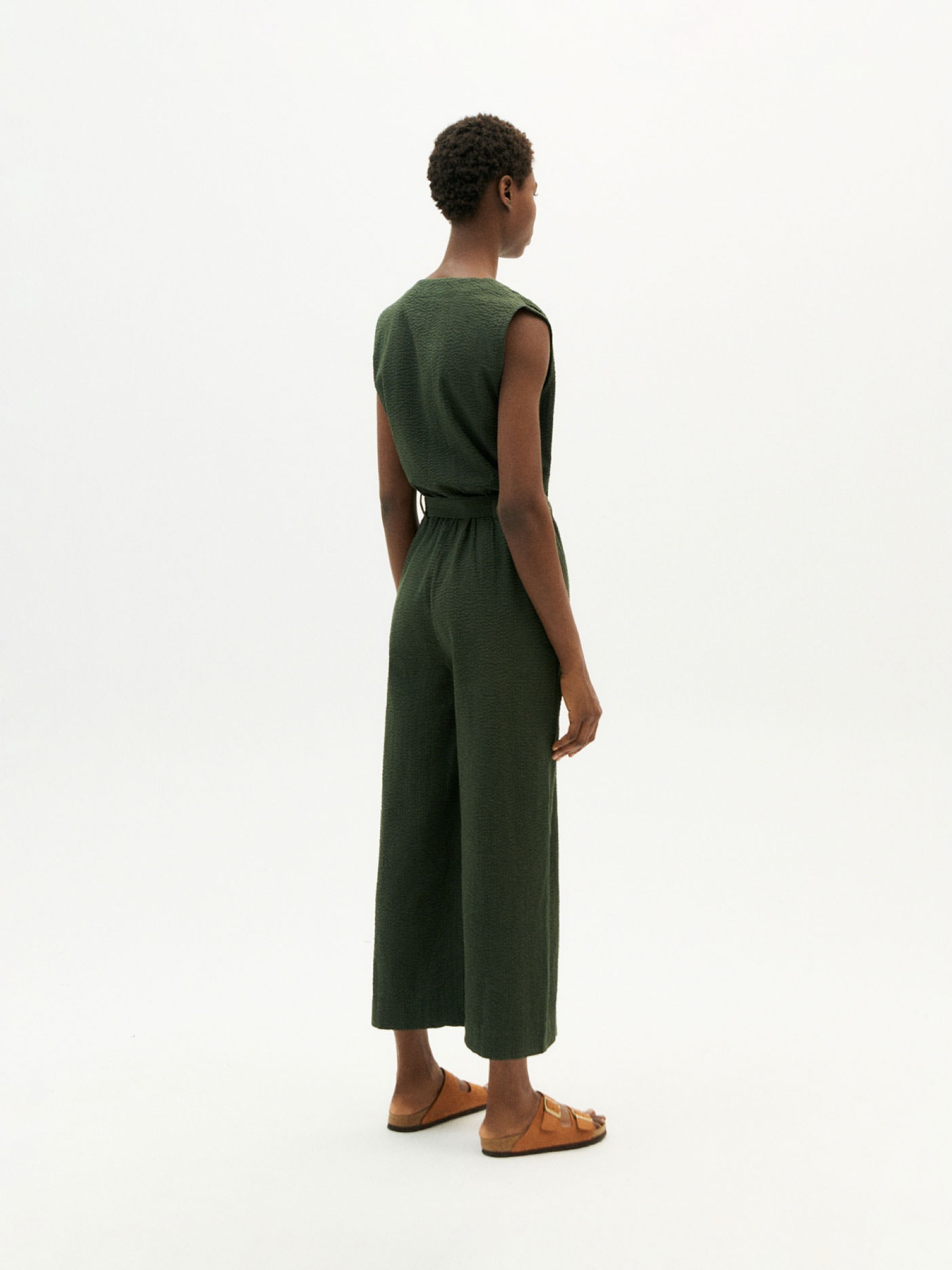 Overall Winona Jumpsuit green seersucker Thinking Mu