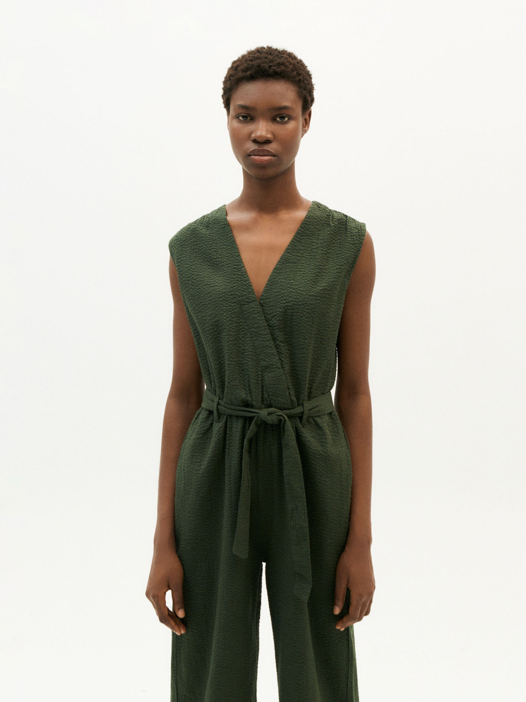 Overall Winona Jumpsuit green seersucker Thinking Mu