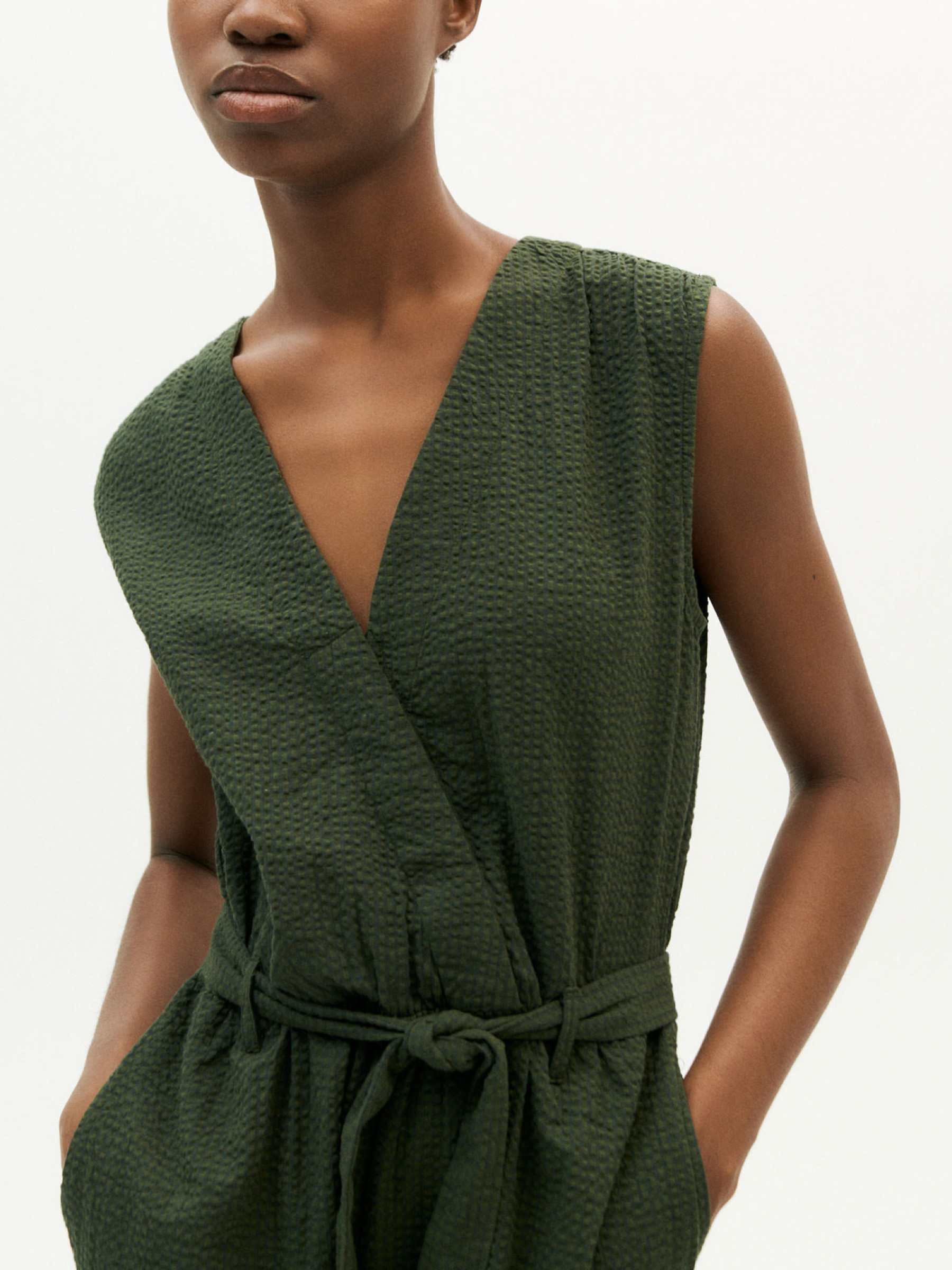 Overall Winona Jumpsuit green seersucker Thinking Mu