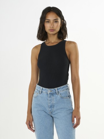 Racer Rib Top black jet Knowledge Cotton Apparel