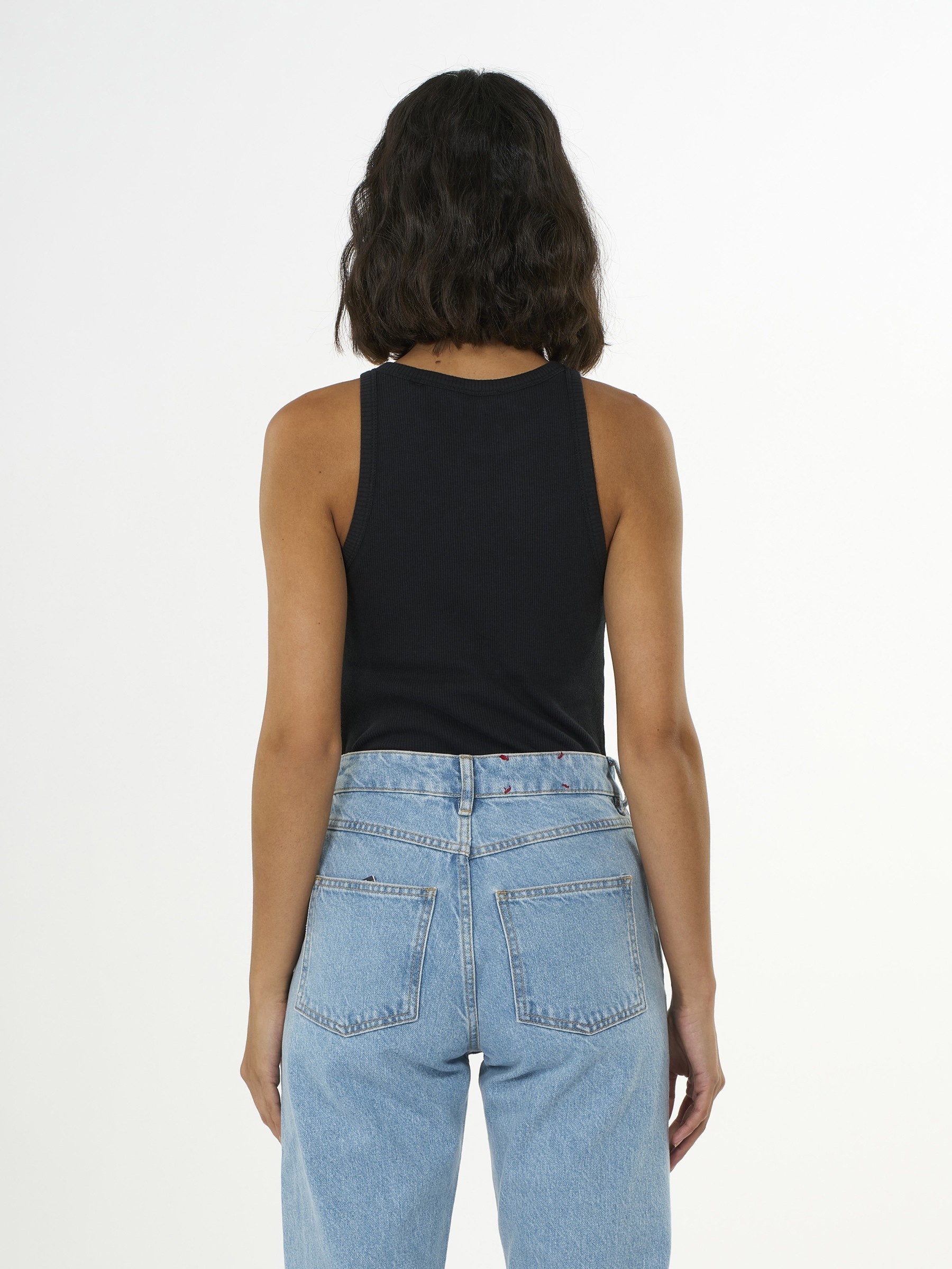 Racer Rib Top black jet Knowledge Cotton Apparel
