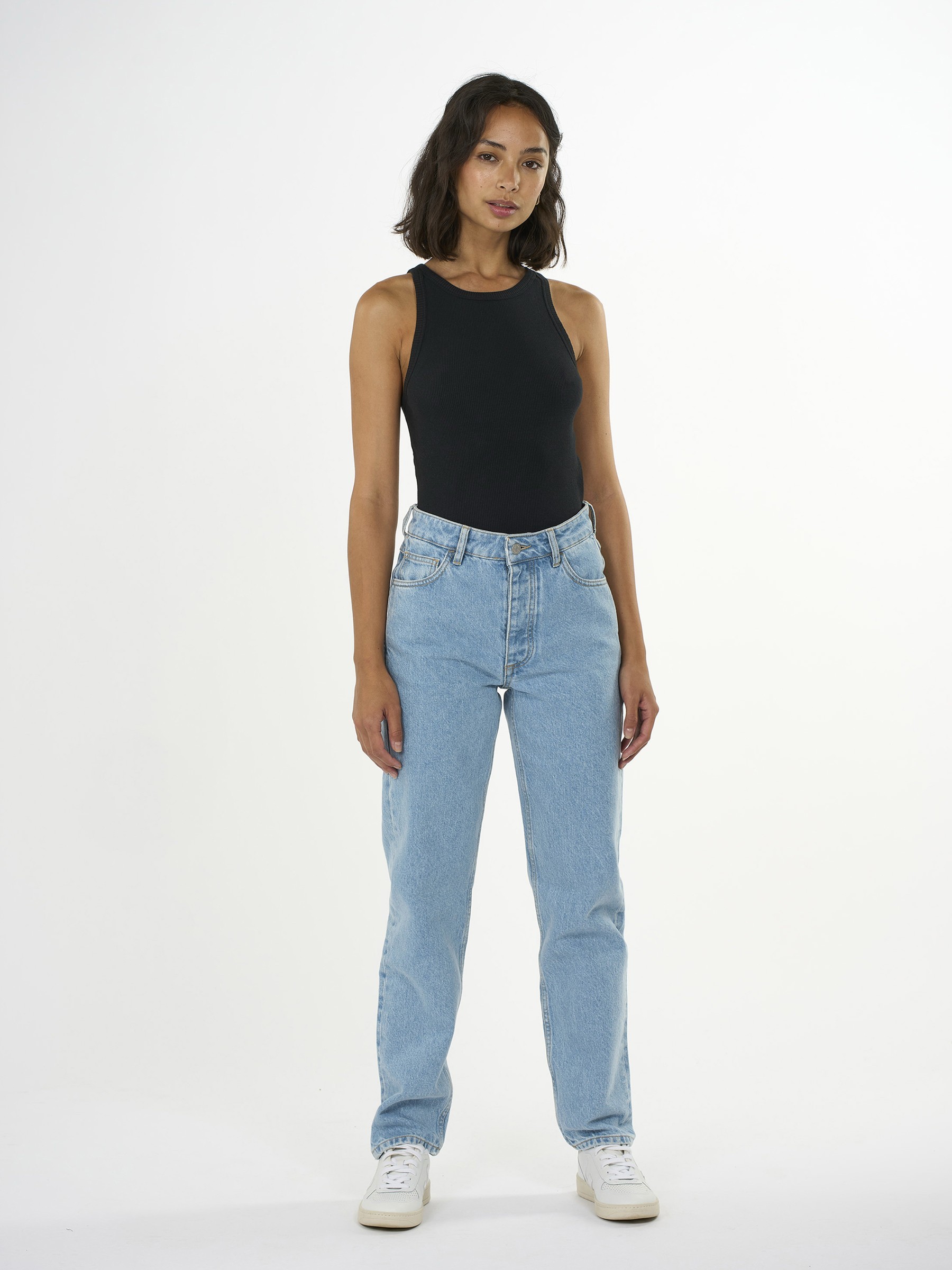 Racer Rib Top black jet Knowledge Cotton Apparel