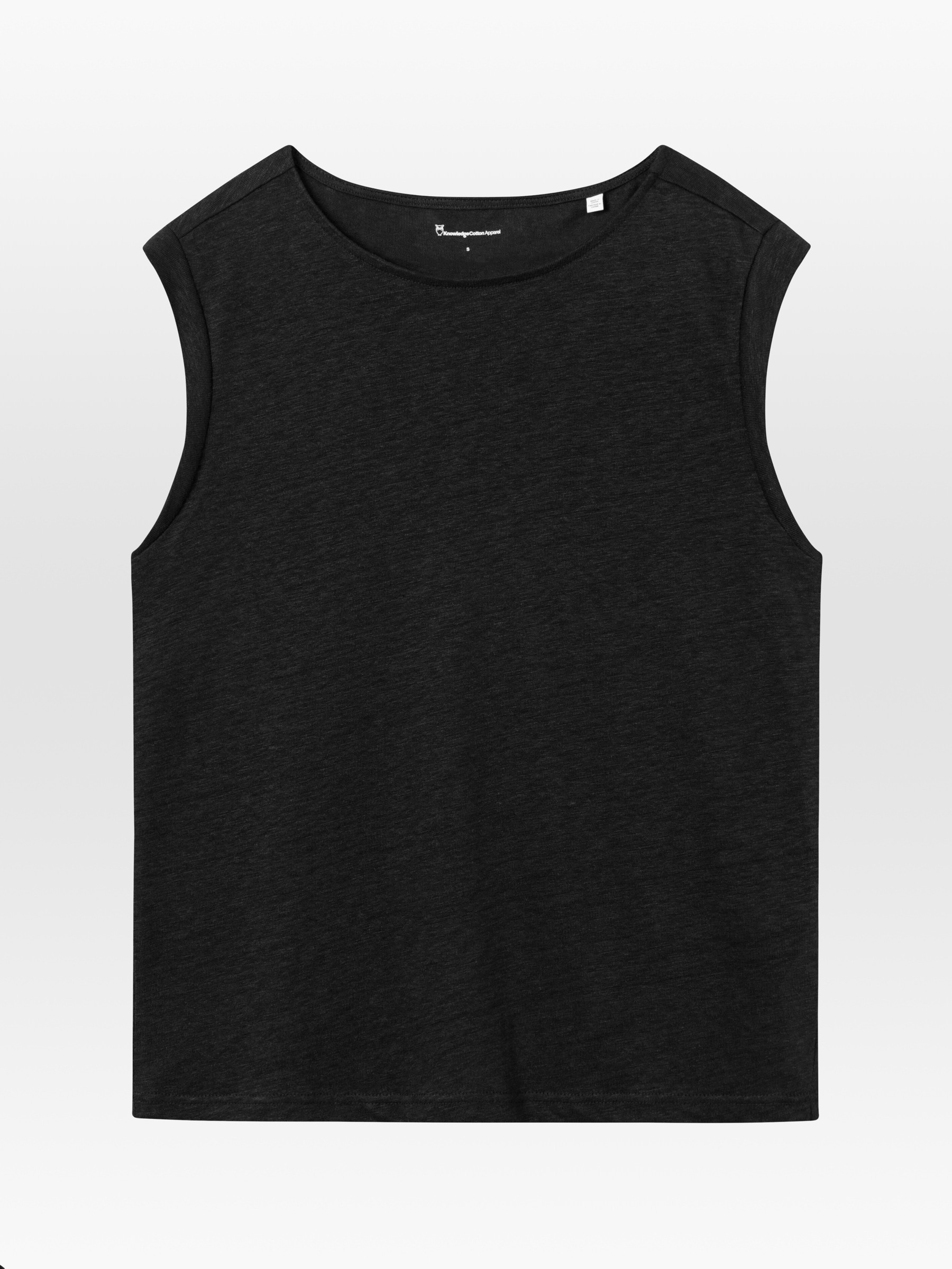 Top Loose Fold Up Linen T-Shirt black jet Knowledge Cotton Apparel