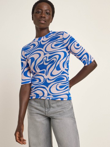 T-Shirt Stehkragenshirt aus TENCEL print swirl rose Lanius