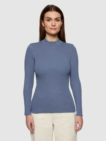 Rib High Neck Long Sleeved moonlight blue Knowledge Cotton Apparel