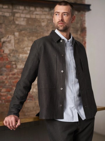 Hemd Owe Overshirt winter linen black olive About Companions