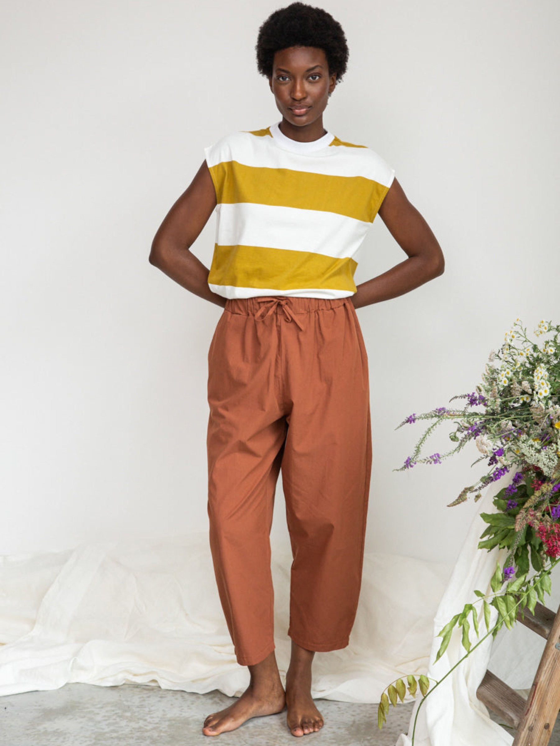 Top Aukai-Sue olive and white bold stripe Beaumont Organic