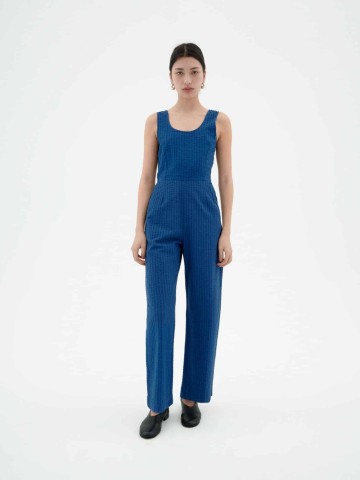 Overall Rafflesia Jumpsuit cobalt seersucker Thinking Mu