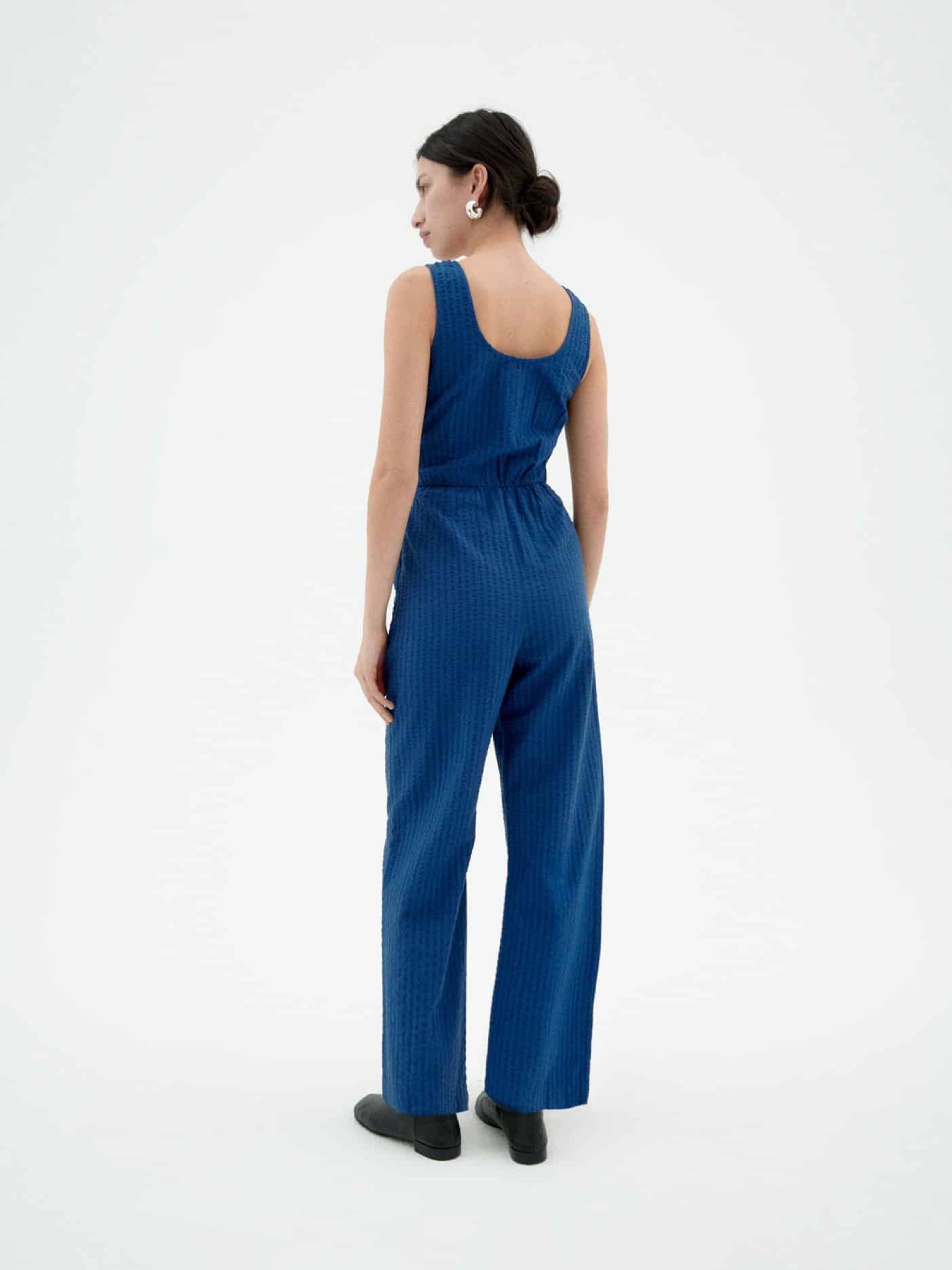 Overall Rafflesia Jumpsuit cobalt seersucker Thinking Mu