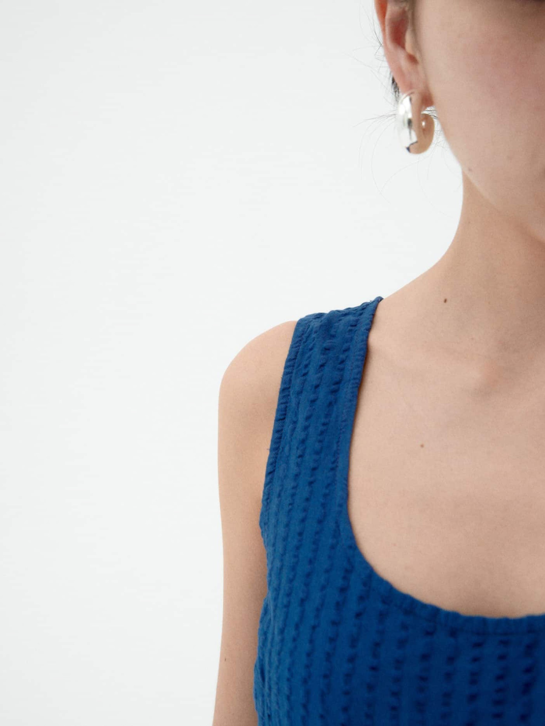 Overall Rafflesia Jumpsuit cobalt seersucker Thinking Mu